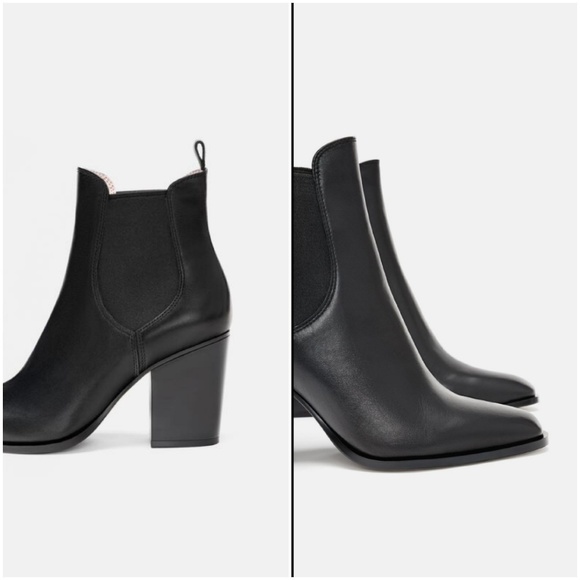 Zara high-heeled leather ankle boots elastic sides - Picture 2 of 7